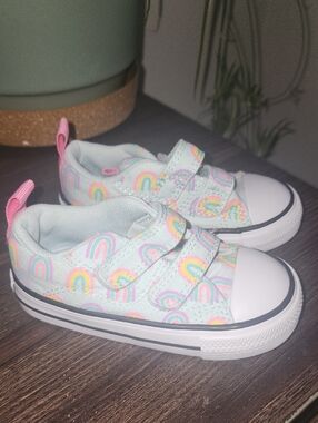 Girls Canvas Rainbow Sneakers with Pink Accents